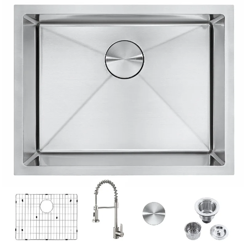 304 Premium Stainless Steel Single Bowl Undermount 23'' x 18'' x 9'' Handmade Kitchen Sink Combo With Faucet