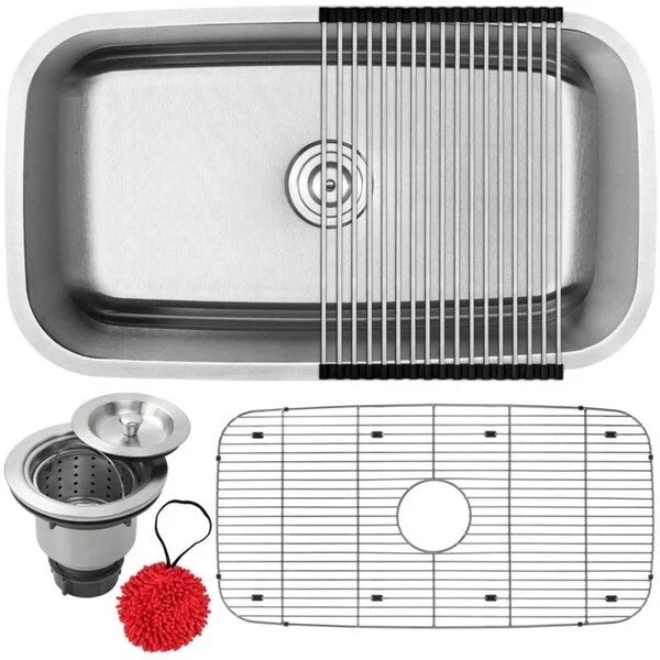 31 1/2" Ticor S112 Haven Series 16-Gauge Stainless Steel Undermount Single Basin Kitchen Sink with Accessories