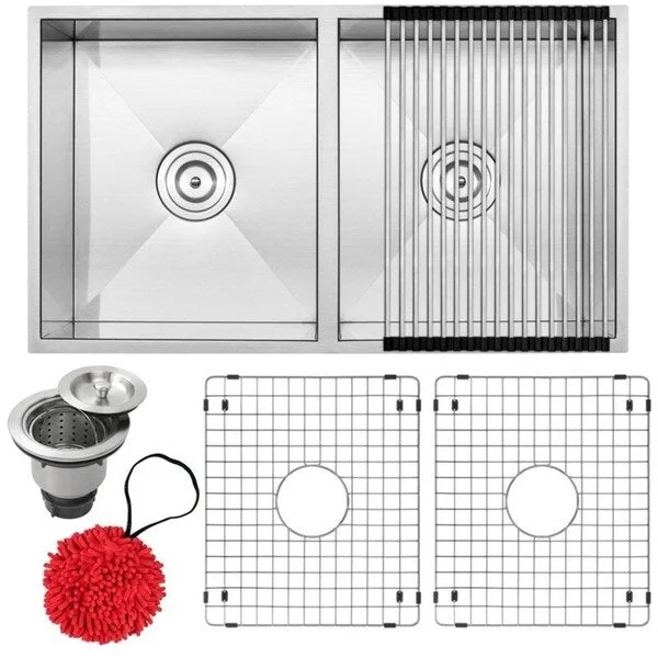 31 1/4" Ticor S6501 Pacific Series 16-Gauge Stainless Steel Undermount 50/50 Ratio Double Basin Kitchen Sink with Accessories