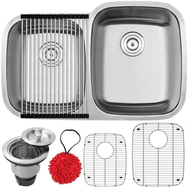 32 1/4" Ticor L4 Foster Series 18-Gauge Stainless Steel Undermount Double Basin Kitchen Sink with Accessories