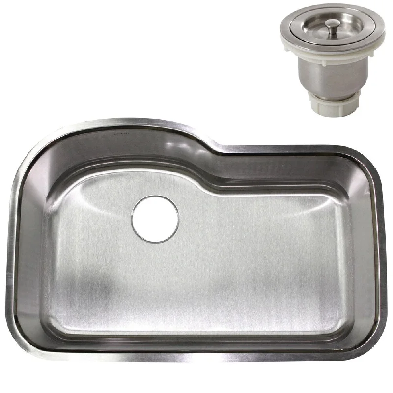 32-inch Stainless Steel Undermount Single Bowl Kitchen Sink w/ Basket Strainer