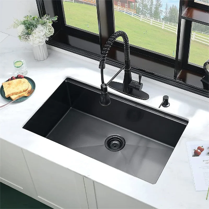 32" L X 19" W Undermount Stainless Steel Kitchen Sink With Accessories