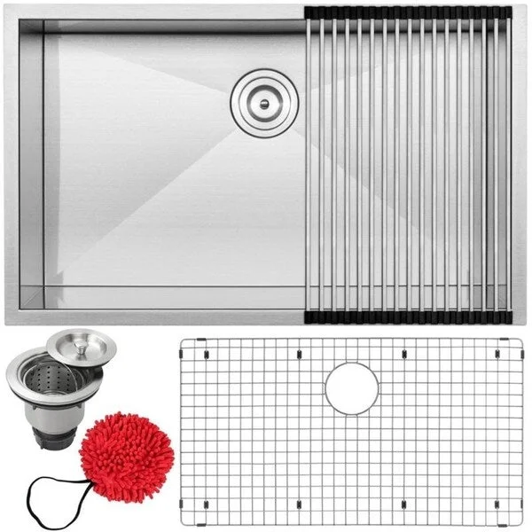 32" Ticor S3510 Pacific Series 16-Gauge Stainless Steel Undermount Single Basin Zero Radius Kitchen Sink with Accessories