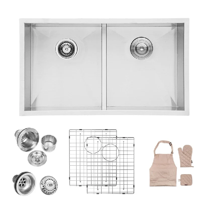 33 Inch Undermount Kitchen Sink Low Divide Double Bow