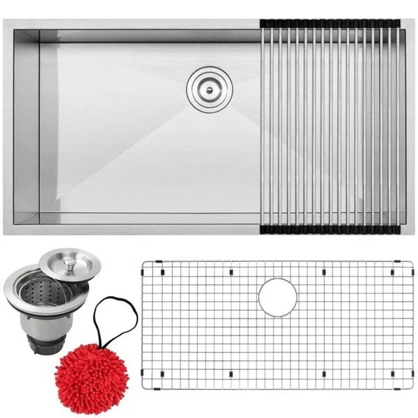 36" Ticor S3700 Pacific Series 16-Gauge Stainless Steel Undermount Single Basin Zero Radius Kitchen Sink with Accessories