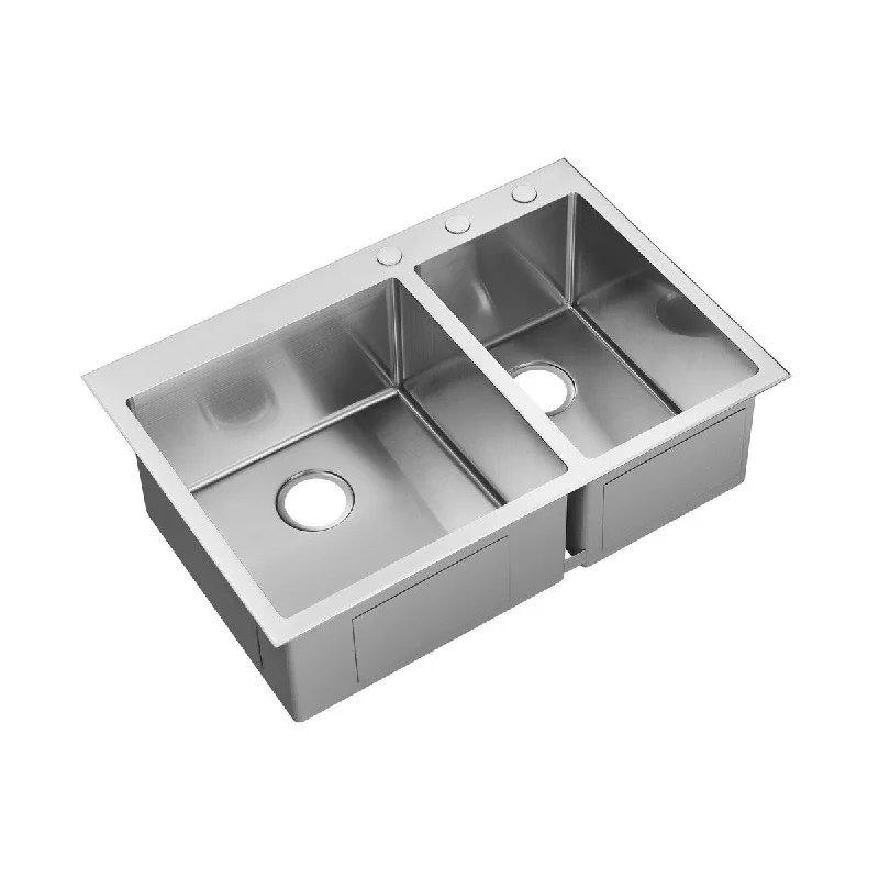 Abele 16-Gauge Rectangular Drop-In Double Bowl Kitchen Sink - 33 x 21