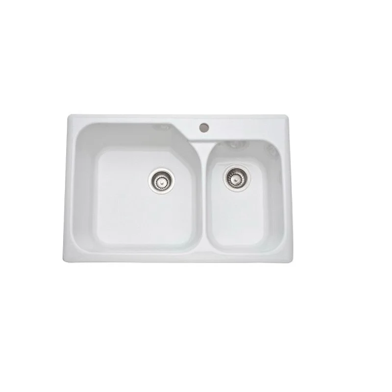 Allia Fireclay Kitchen Sink 1 and a Half Bowl in White - 33 x 22