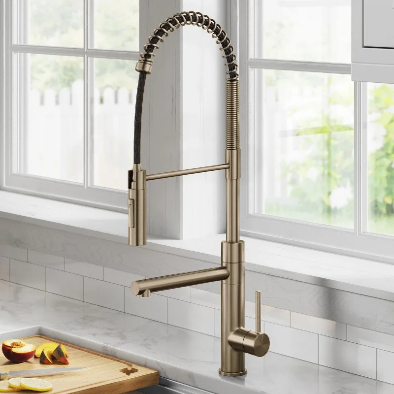 Artec Pro Commercial Style Pull-Down Single Handle Kitchen Faucet with Pot Filler in Spot Free Antique Champagne Bronze