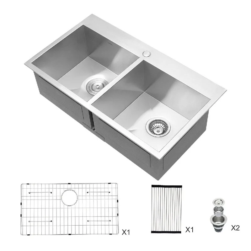 Aurora Decor Double Bowl Stainless Steel Drop-In kitchen sink - 33 in. Width