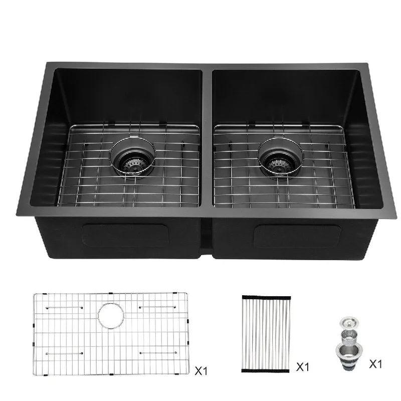 Aurora Decor Double Bowl Stainless Steel Undermount kitchen sink - 33 in. Width