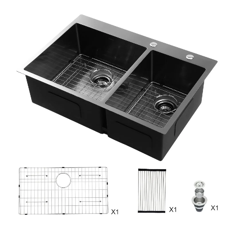 Aurora Decor Double Bowl Stainless Steel Undermount kitchen sink - 33 in. Width