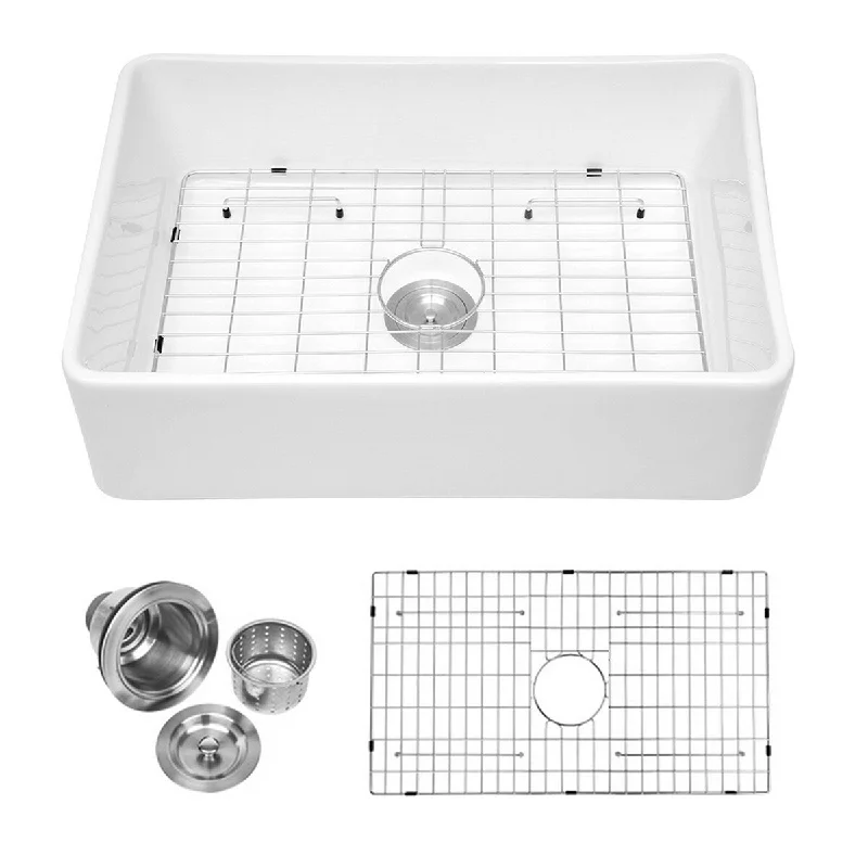 Aurora Decor Fireclay Single Bowl Farmhouse Kitchen Sink - 30 in. Width