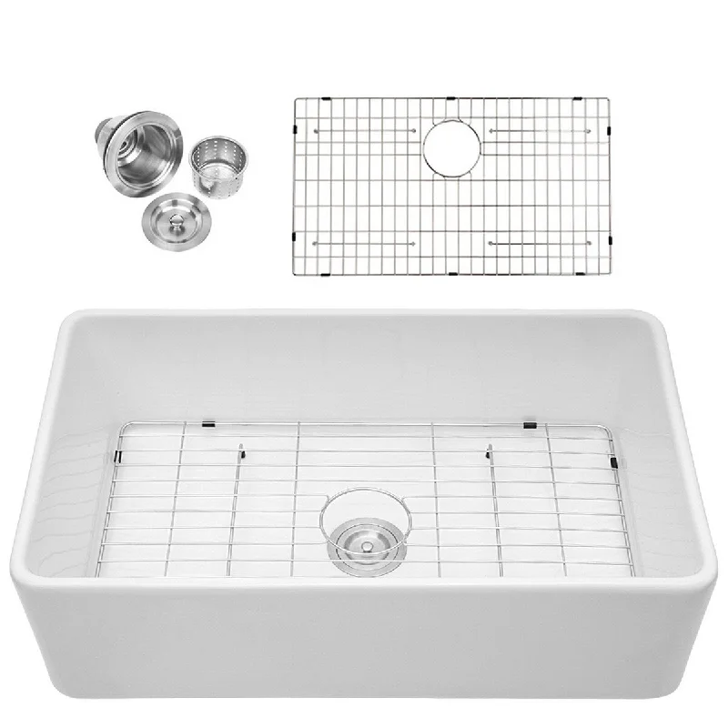 Aurora Decor Fireclay Single Bowl Farmhouse Kitchen Sink - 33 in. Width