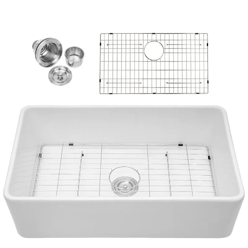 Aurora Decor Fireclay Single Bowl Farmhouse Kitchen Sink - 33 in. Width