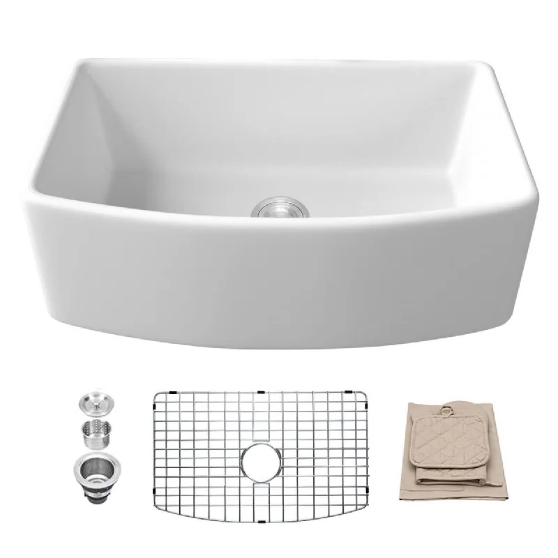 Aurora Decor Fireclay Single Bowl Farmhouse Kitchen Sink - 33 in. Width