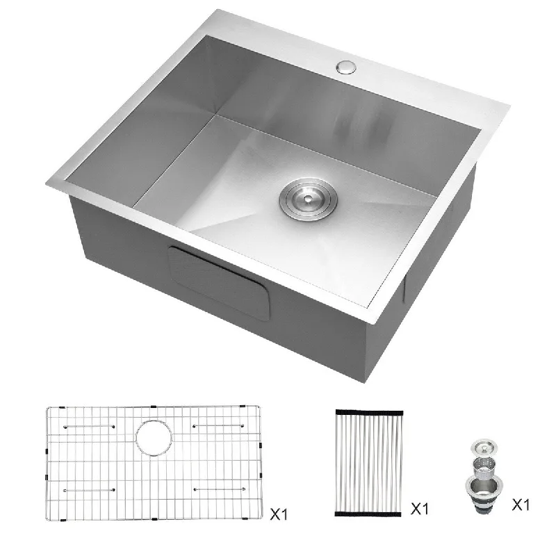 Aurora Decor Single Bowl Stainless Steel Drop-In kitchen sink - 25 in. Width