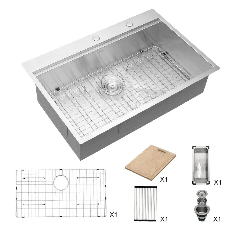 Aurora Decor Single Bowl Stainless Steel Drop-In kitchen sink - 33 in. Width