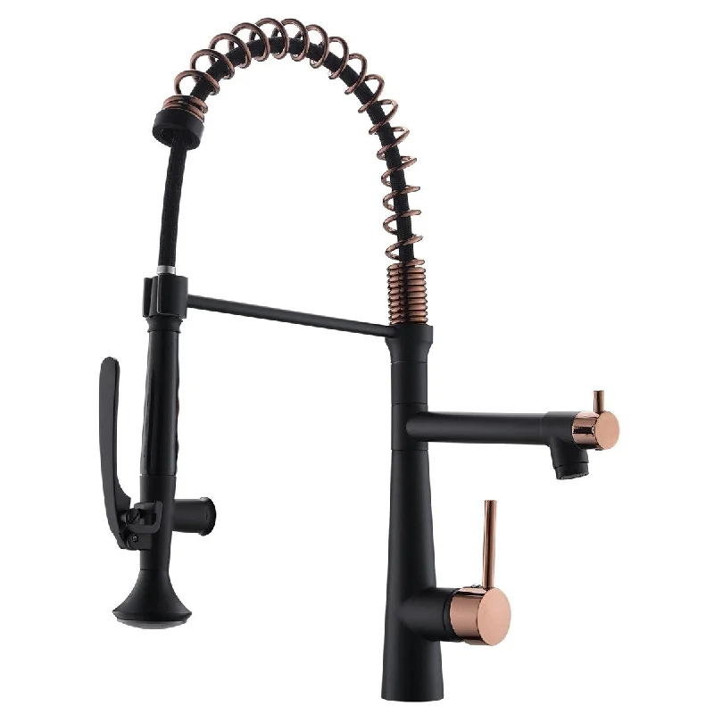 Black and Gold Kitchen Faucet, Commercial Single Handle Single Hole Kitchen Faucets with Pull Down Sprayer