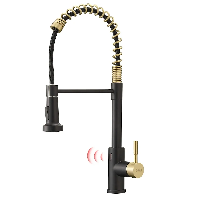 Black Gold Touchless Kitchen Faucet with Pull Down Sprayer, Motion Sensor Smart Hands-Free Activated Single Hole Spring Faucet