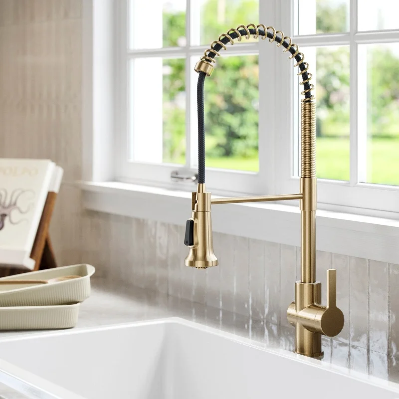 Britt Commercial Style Pull-Down Single Handle Kitchen Faucet in Spot Free Antique Champagne Bronze