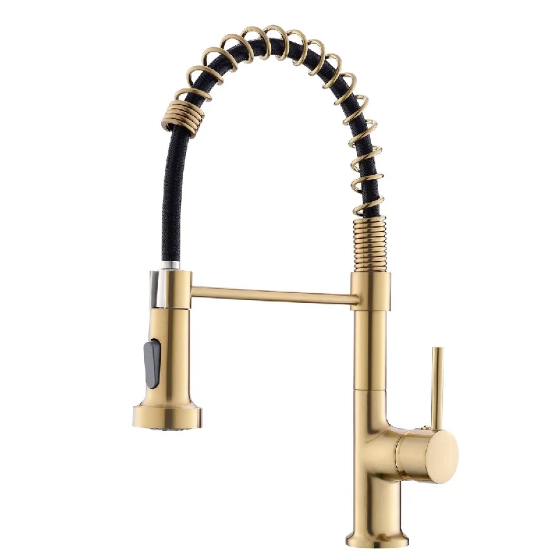 Brushed Gold Kitchen Faucet with Pull Down Sprayer Brass Single Handle Spring Kitchen Faucets, RV Utility Bar Laundry Faucet