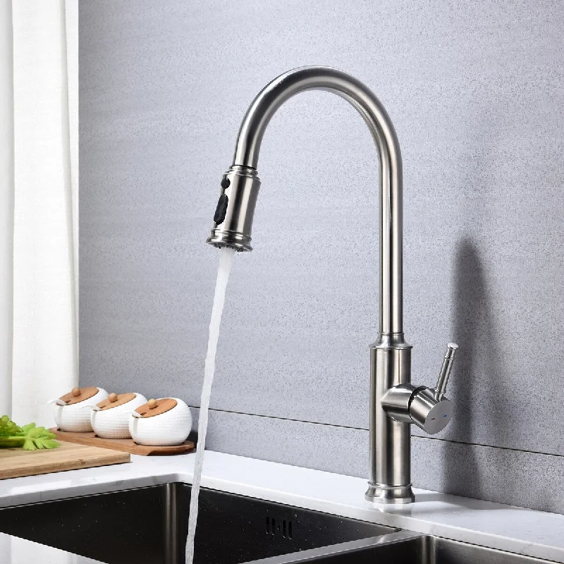 Brushed Nickel Pull Down Single Handle Metal Kitchen Faucet