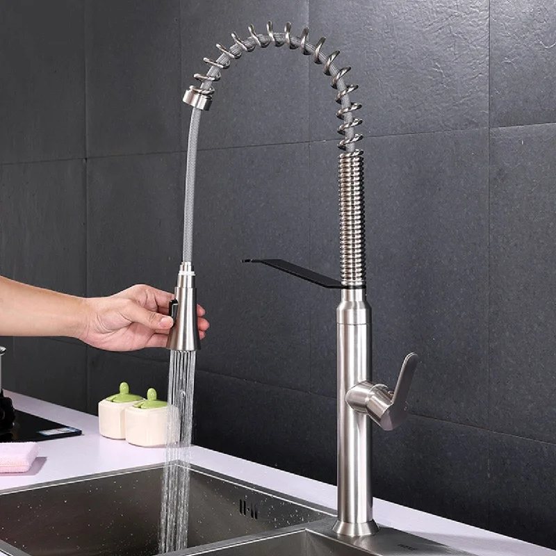 Brushed Nickel Single Handle Metal Pull Down Kitchen Faucet