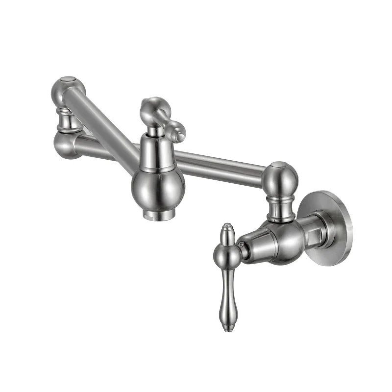 Brushed Nickel Wall Mounted Single Hole Two Handle Kitchen Sink Faucet