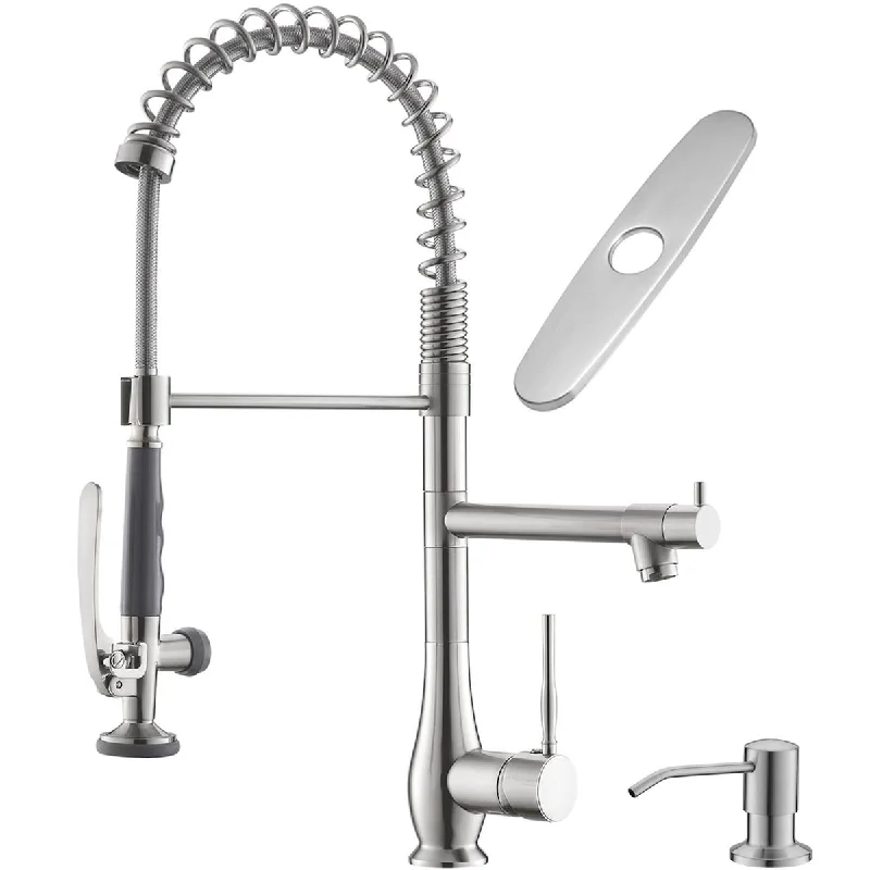 Commercial Kitchen Faucet with Pull Down Sprayer, Double Headed Single Handle High Pressure Kitchen Faucet with Soap Dispenser