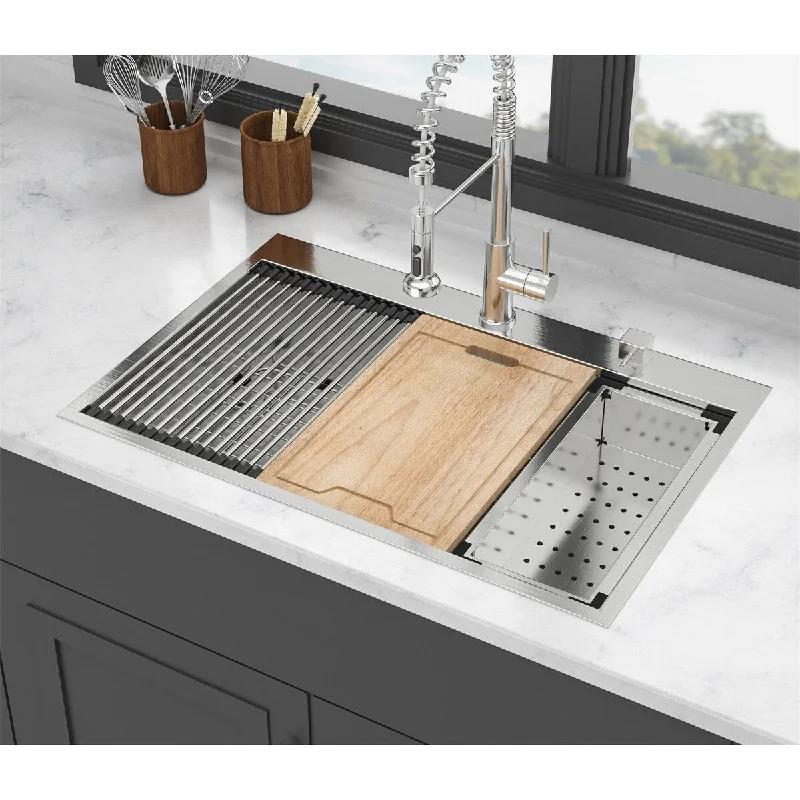 Drop In Kitchen Sink - 33X22" Stainless Steel Kitchen Sink 16 Gauge