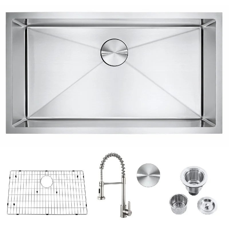 Easygo 304 Premium Stainless Steel Single Bowl Undermount 32'' x 18'' x 9'' Handmade Kitchen Sink Combo With Faucet