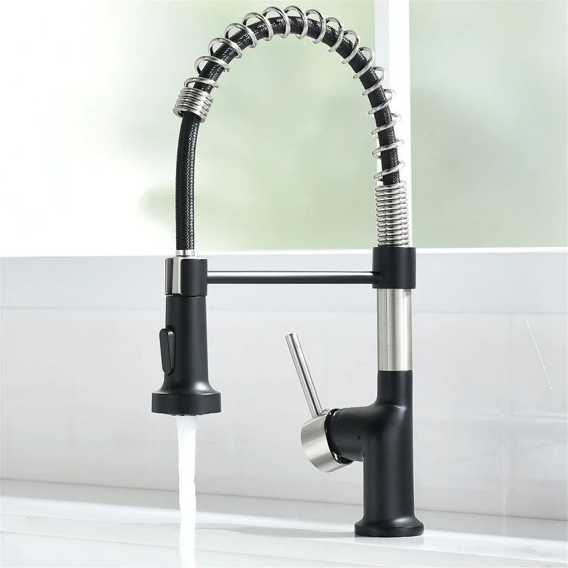 EPOWP Black Pull Down Sprayer Spring Kitchen Sink Faucet