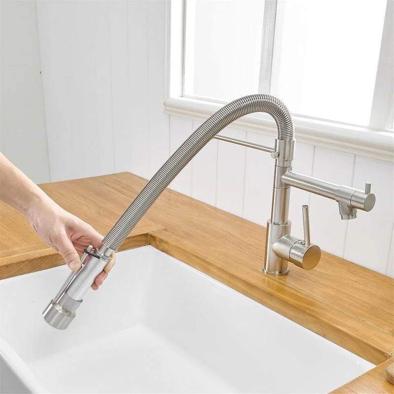 EPOWP Kitchen Faucets for Sink 2 Spout with Pull Down Sprayer