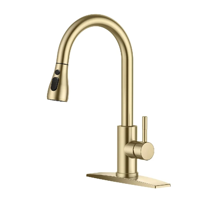 Gold Kitchen Faucets with Pull Down Sprayer, Brass Copper Kitchen Sink Faucet, Pull Down Kitchen Faucet for Sink 1 or 3 Hole