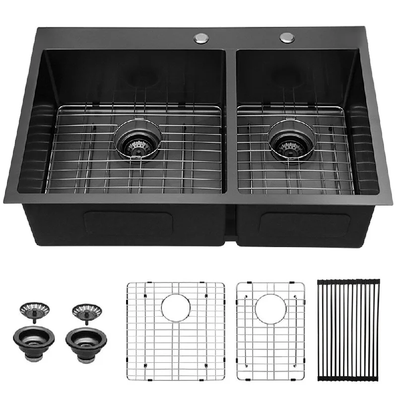 Gunmetal Black Double Bowl 60/40 Drop Kitchen Sink Basin