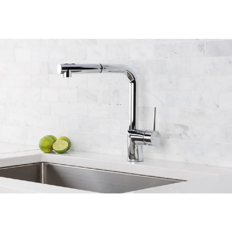 Hahn Silver Brass, Stainless Steel Ultra-Modern Duo Single Lever Pull Out Kitchen Faucet - Chrome/Clear