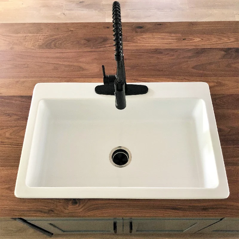 Jackson Crisp White Fireclay 33" Single Bowl Drop-In Kitchen Sink with 3 Holes