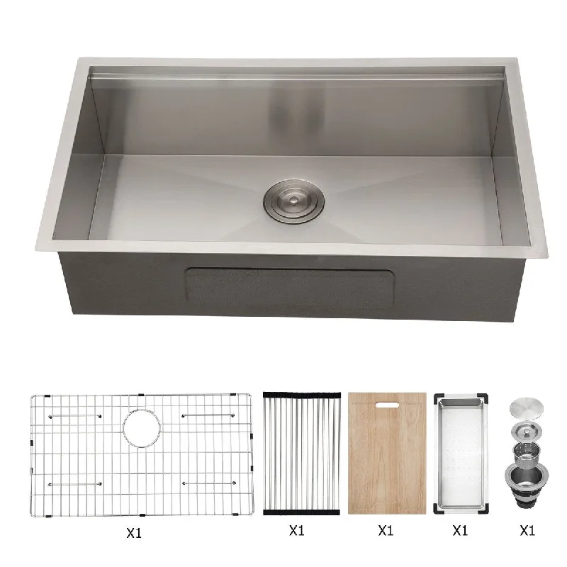 Kichae 32x19 Inch Single Bowl Undermount Workstation kitchen Sink 18 Gauge Zero Raduis