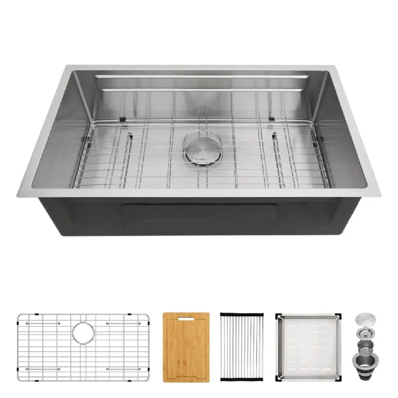 Kichae Workstation Sink Drop in 33-inch 16 Gauge Stainless Steel Kitchen Sink with Ledge and Accessories - 33"x22"x10"