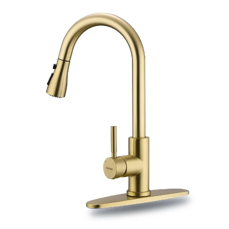 Kitchen Faucet with Pull Down Sprayer, Single Handle Kitchen Sink Faucet Stainless Steel Brass Copper Commercial RV 1 or 3 Hole