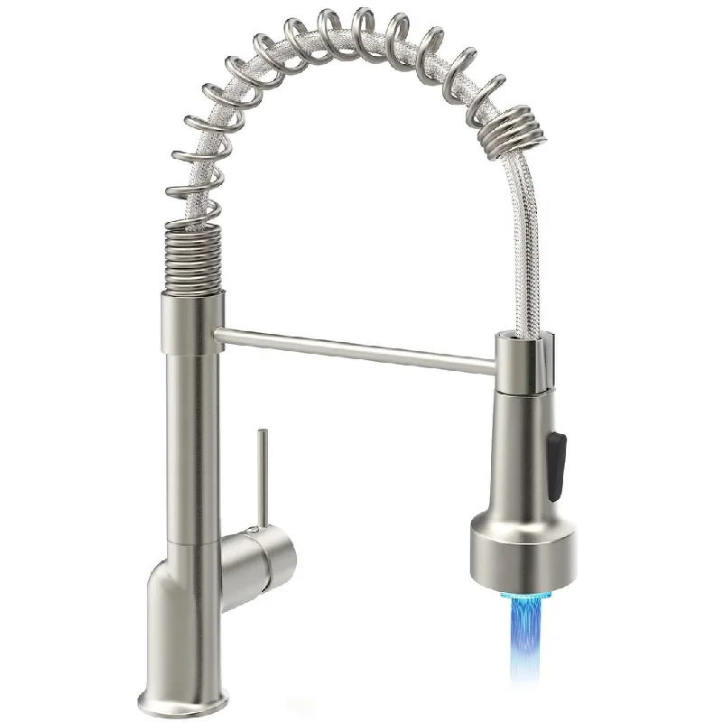 Kitchen Faucet with Sprayer Modern Single Handle Pull Down Sprayer Brushed Nickel Kitchen Faucet Pull Down with LED Light