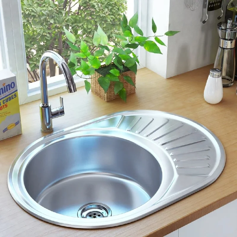 Kitchen Sink with Strainer and Trap Oval Stainless Steel - as picture