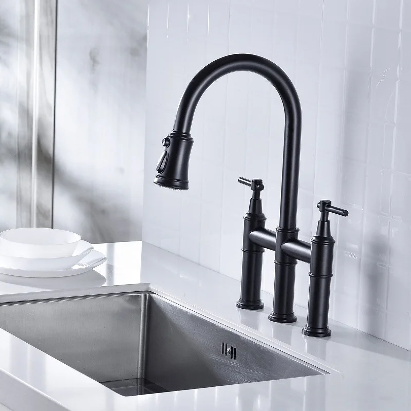 Matte Black Bridge Pull Down Kitchen Faucet