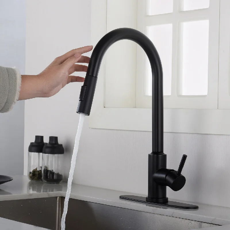 Matte Black Metal Pull Down Touch Single Handle Kitchen Faucet