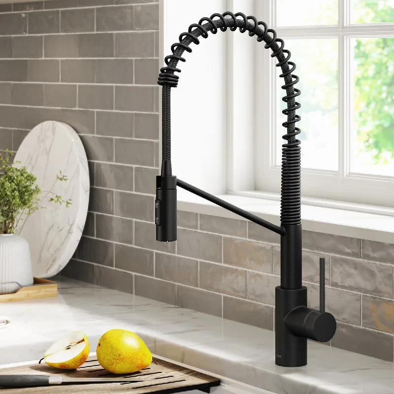 Oletto Commercial Style Pull-Down Single Handle Kitchen Faucet with QuickDock Top Mount Installation Assembly in Matte Black