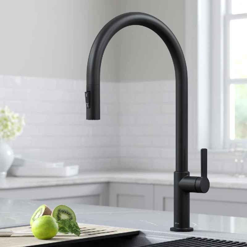 Oletto High-Arc Single Handle Pull-Down Kitchen Faucet in Matte Black