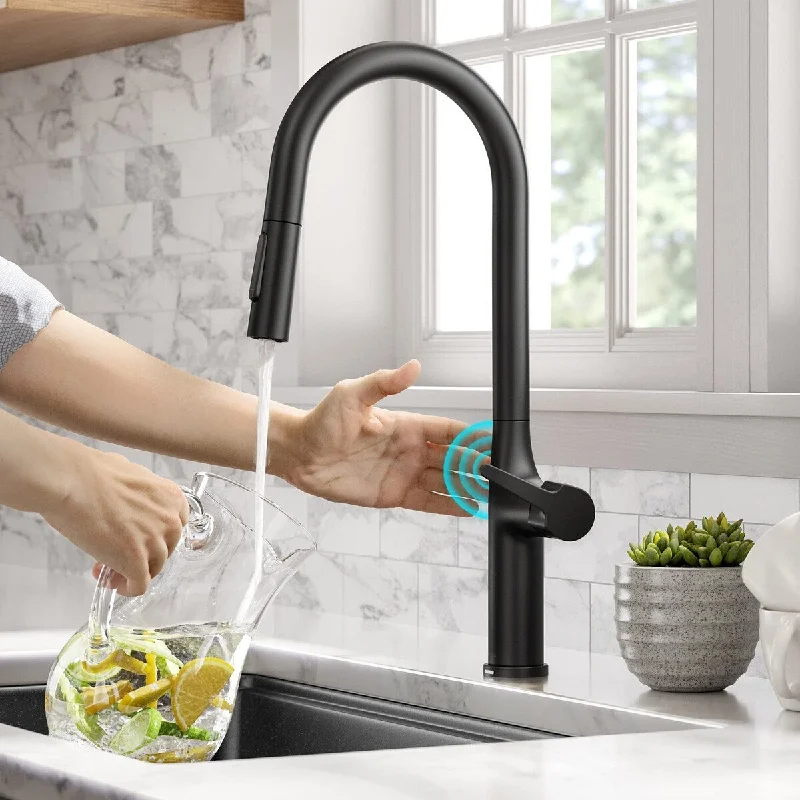 Oletto Tall Modern Single-Handle Touch Kitchen Sink Faucet with Pull Down Sprayer in Matte Black, KTF-3101MB