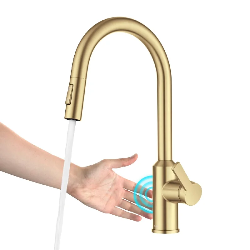 Oletto Touchless Sensor Pull-Down Single Handle Kitchen Faucet in Brushed Brass, KSF-2830BB