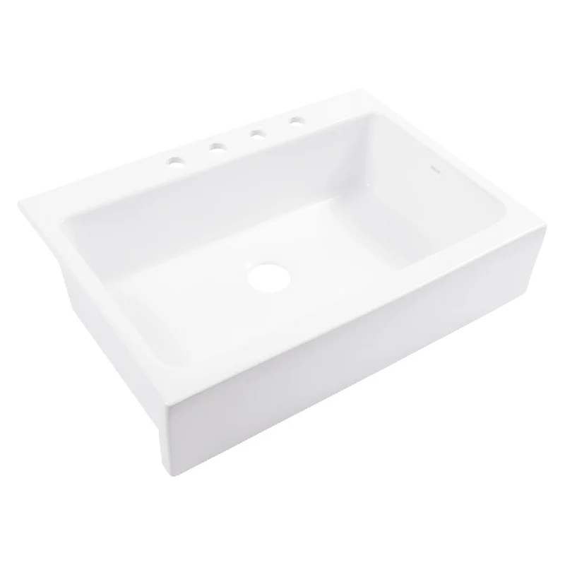 Parker Crisp White Fireclay 34" Single Bowl Drop-In Farmhouse Kitchen Sink with 4 Holes