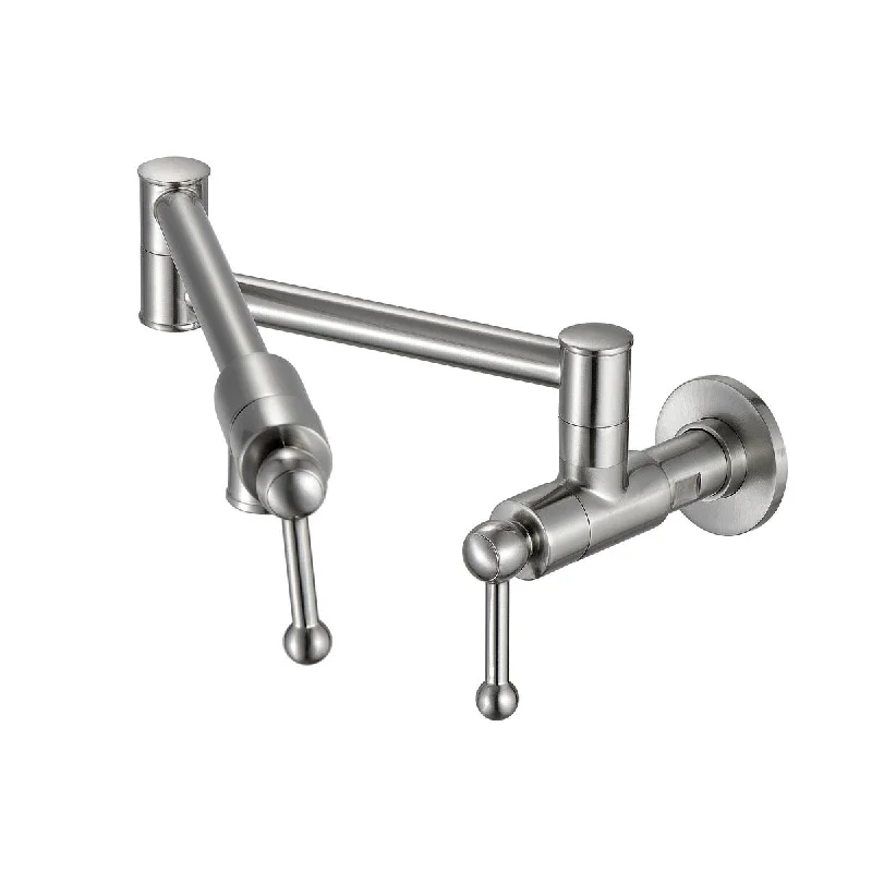 Pot Filler Wall Mount Two Handle Kitchen Faucet in Brushed Nickel